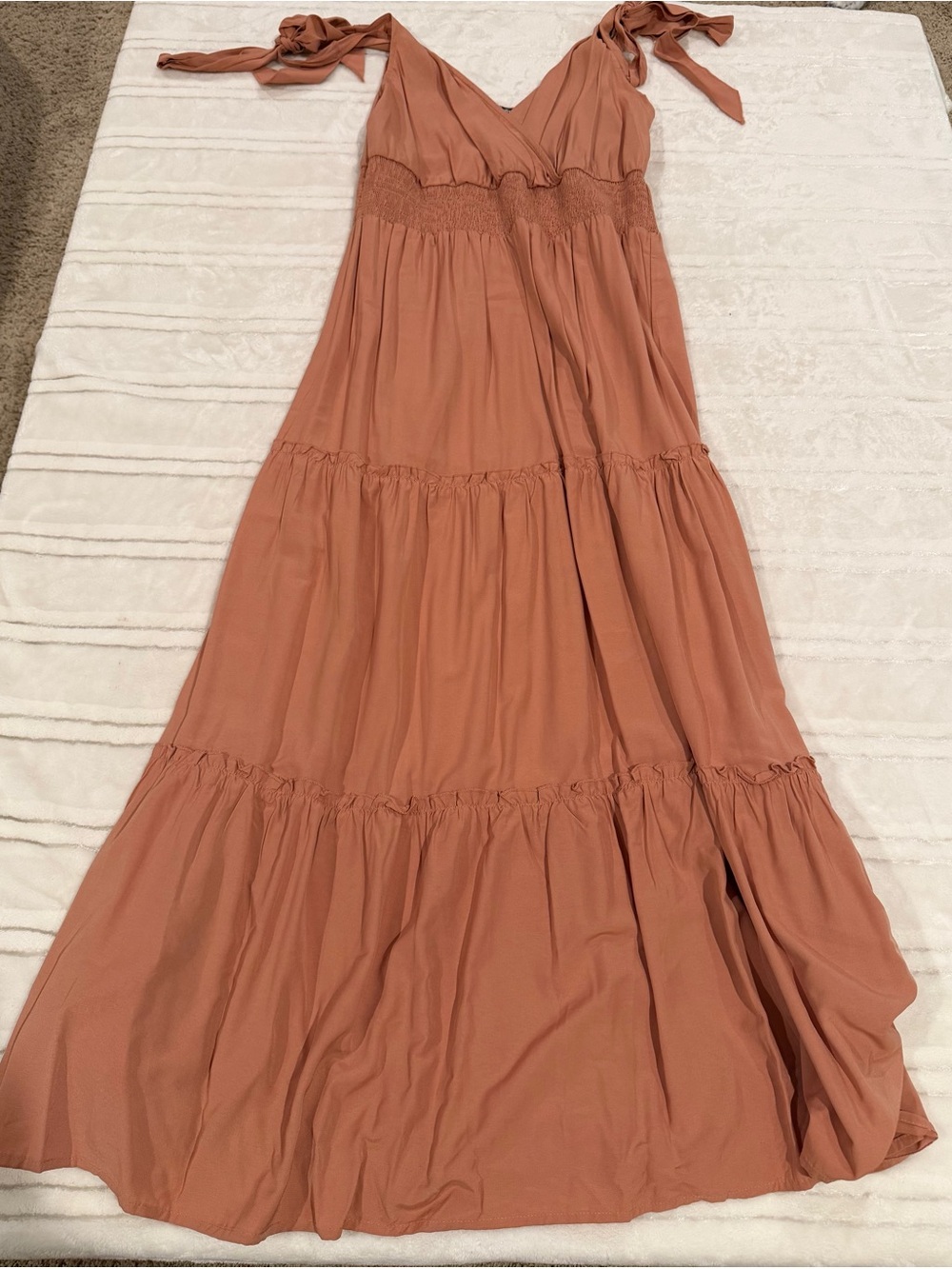 Tiered Maxi Dress with Tie Straps - Dusty Rose
